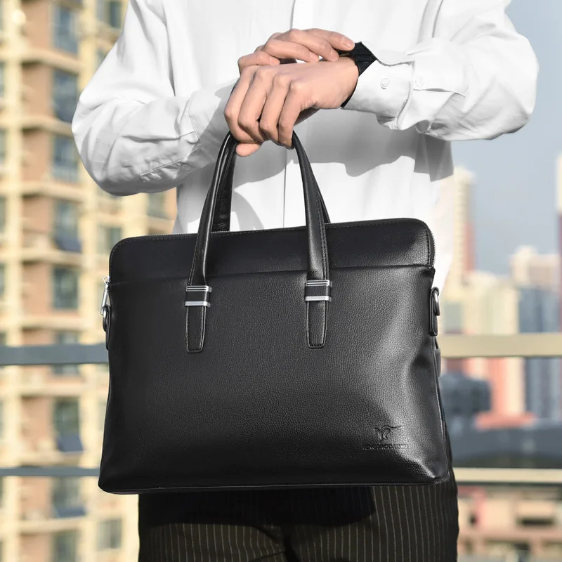Leather Laptop 15 Inch Briefcases For Men Designer Documents Business Tote Handbag Shoulder Square Side Crossbody Bag Portfolio