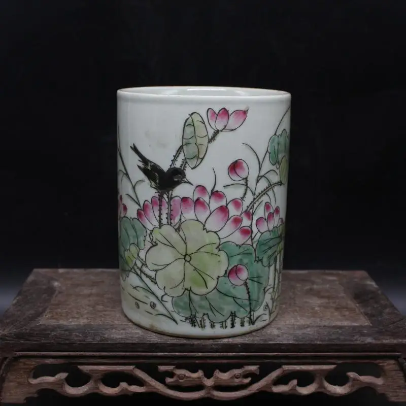 Подставка для ручек с лотосом и птицами, 5,51 дюйма