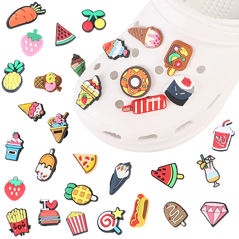 

Single Sale 1PCS Silicone PVC Ice Cream for Crocs Jeans Cute Sweet Cone Shoes Charms Fit Wristband Hole Slippers Kids Presents