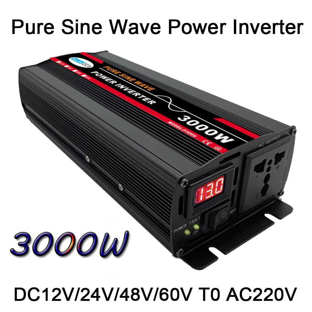 

3000W 12/24/48/60V To 220V Pure Sine Wave Power Inverter Solar System/Solar Panel/Home/Outdoor/RV/Camping Wave Power Inverter