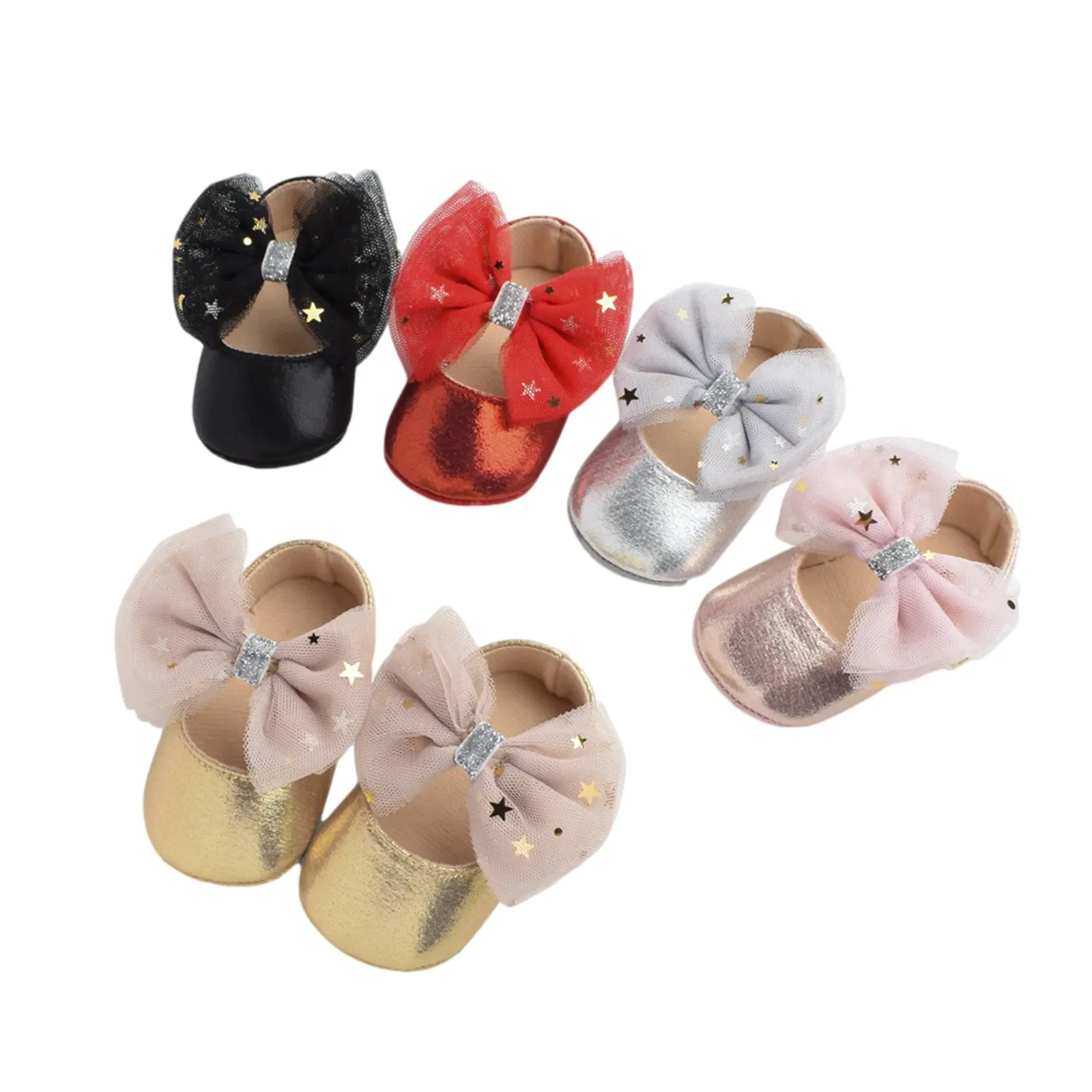 

Туфли нарядные для девочек, туфли на мягкой подошве с бантом, Туфли Мэри Джейн на плоской подошве, Нескользящие туфли для младенцев с блестк...