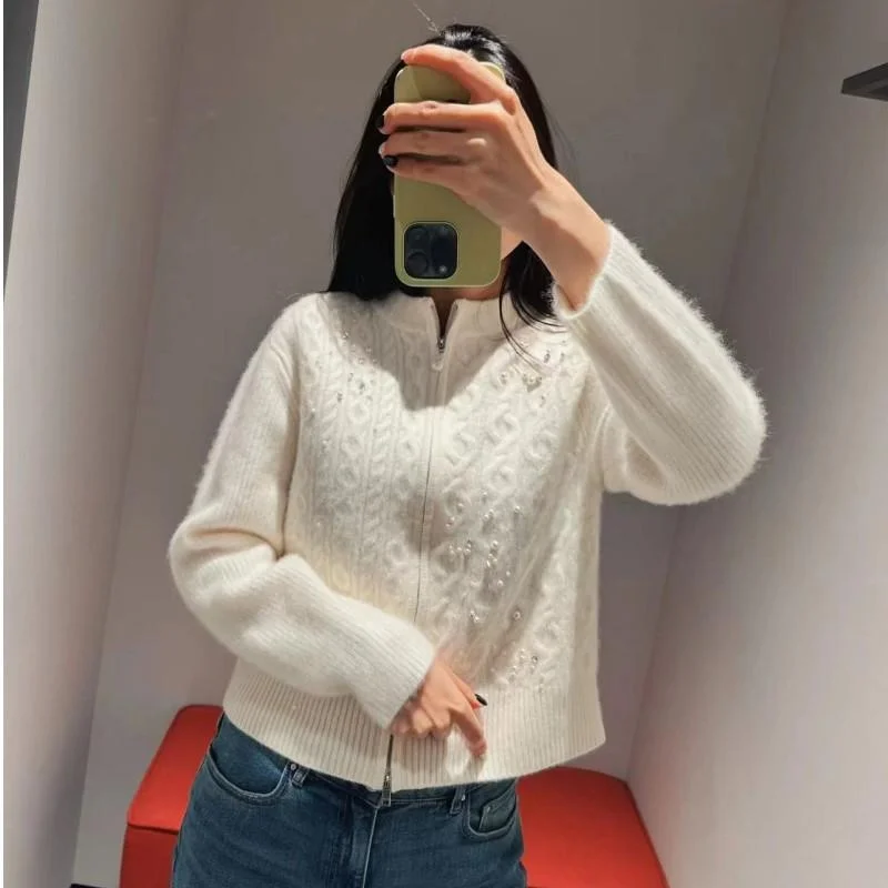 Longzi Женская одежда 2024 новинка зимы вязаный свитер с круглым вырезом и цветочным