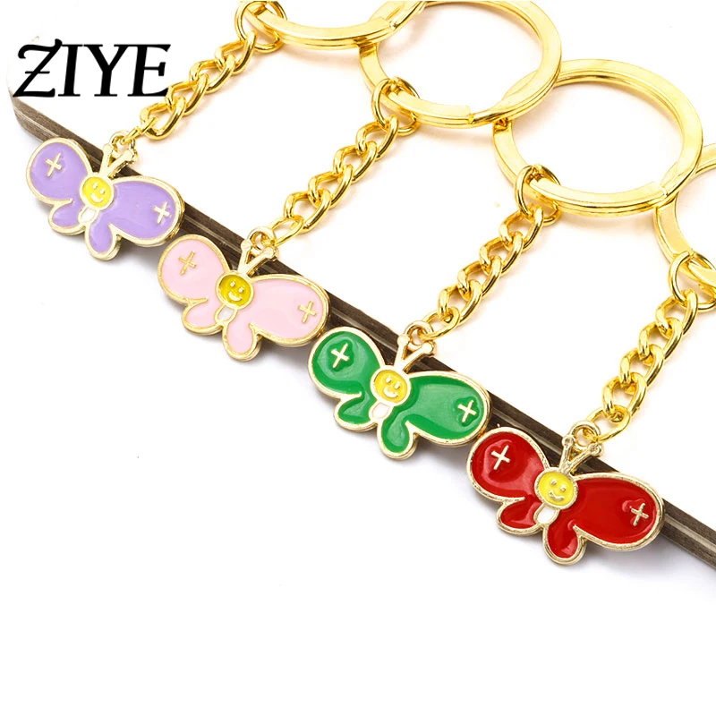 

Cute Enamel Smiley Butterfly Pendants Keychain for Women and Girls Lovely Car Key Chains Alloys Charms Accessories Jewelry Gifts