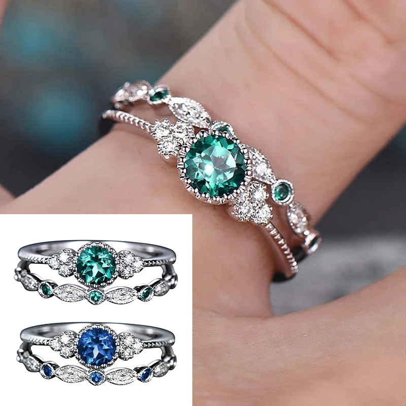 

Pair of Rings Womens Fashion Diamond Ring Finger Rings Set Wedding Bands Eternity Sterling Silver Diamond Exquisite Rings