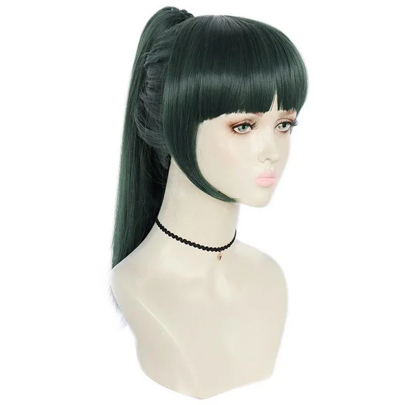 Аниме дзюдзюцу кайсен Маки Зенин темно-зеленый парик с хвостиком косплей костюм