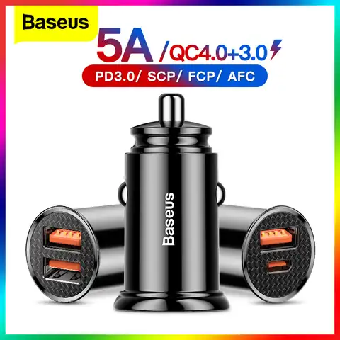 Автомобильное USB-зарядное устройство Baseus Quick Charge 4.0 QC4.0 QC3.0 QC SCP 5A PD Type C 30 Вт Быстрое автомобильное USB-зарядное устройство для мобильного телефо...