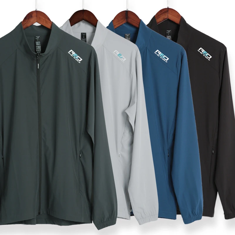 Men's Outdoor Sports Running Jackets with Zipper Casual Fitness Black White Sportcoats Thin Quick Dry Sunscreen Workout Clothes