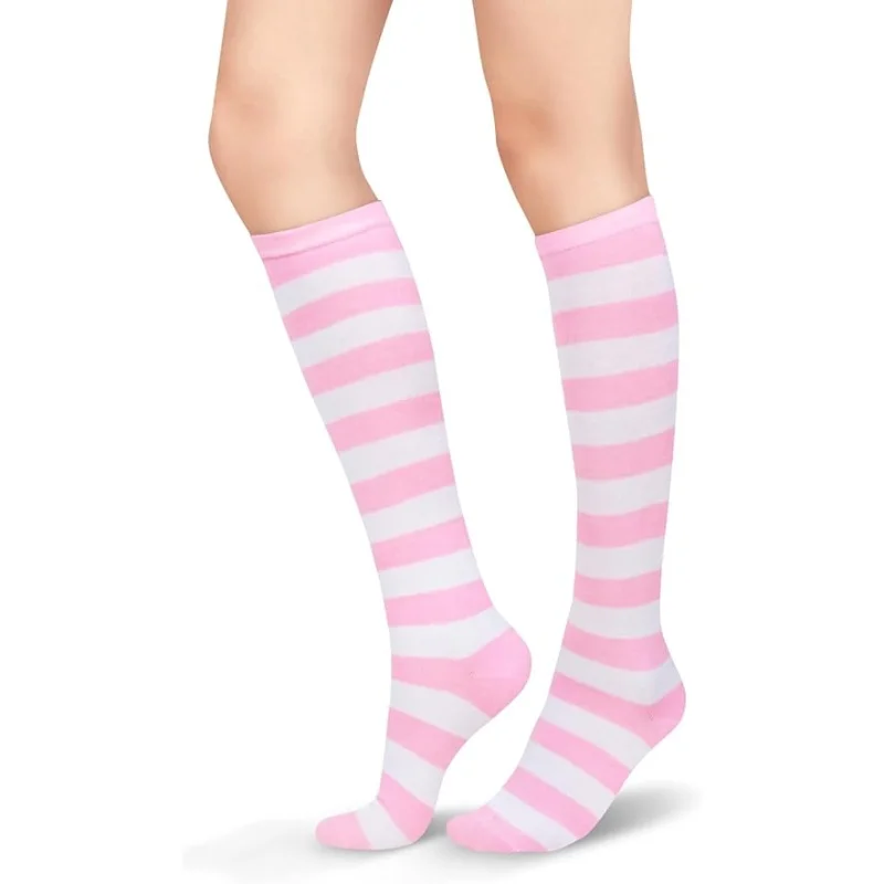 Фото RMSWEETYIL полосатые гольфы для женщин Kawaii милые сексуальные готические гольфы в стиле Лолиты, длинные высокие спортивные вязаные носки-ботинки №3