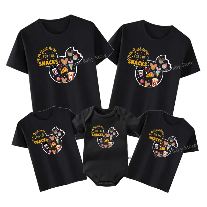 

I'm Just Here For The Snacks Print Funny Family Matching Outfits Cute Mickey Mouse Shirt Father Mother and Kids Disney Tees Tops