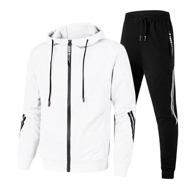 Man Hoodies Sets Two Pieces Sweatshirts + Pants Cardigan Tops Solid Color Autumn Winter Warm Clothes Male Casual Tracksuit Sets