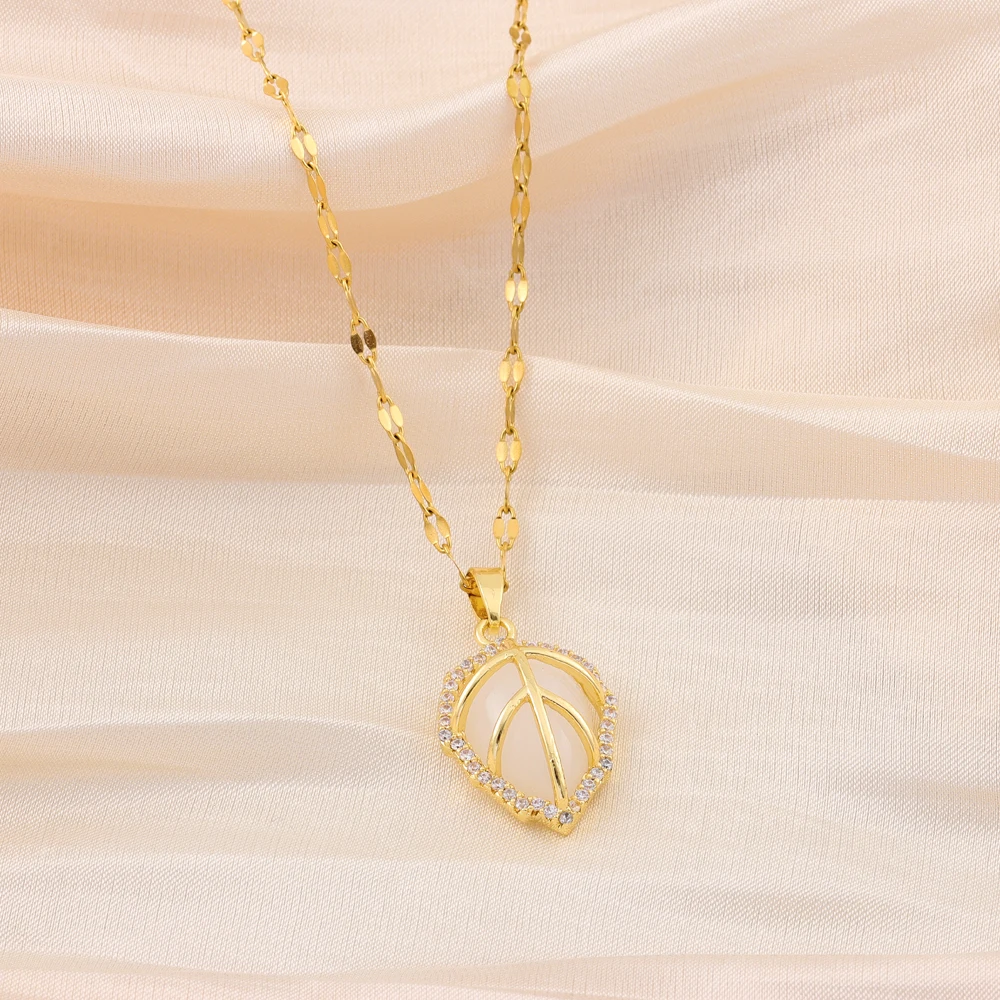 Женская цепочка с подвеской в виде листьев опала из нержавеющей стали