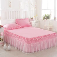 pink bed skirt princess style korean 1 51 82 m single double bed lace sheet with pillowcase king size bedding with skirt