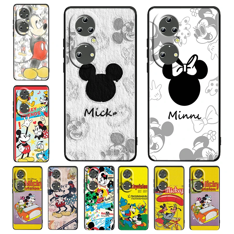 

Anime Mickey Mouse Boy Black Phone Case For Huawei P50 P20 P30 P40 5G P10 Pro Lite E Plus P9 Lite Mini Silicone Soft Cover Coque