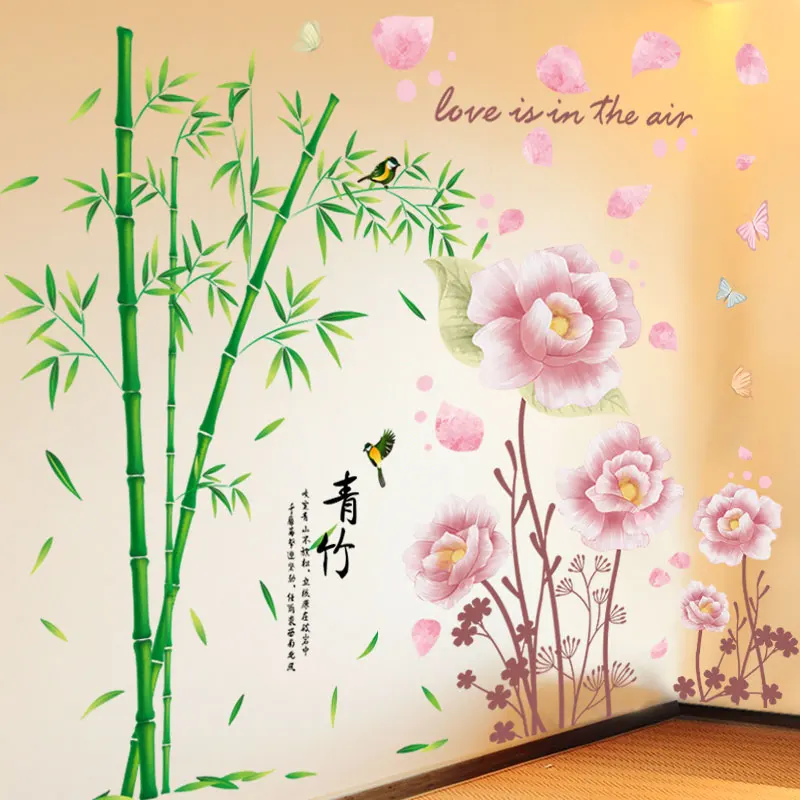 

Bamboo Birds Wall Stickers DIY Flowers Petals Mural Decals for Living Room Children Bedroom Nursery Kitchen Home Decoration