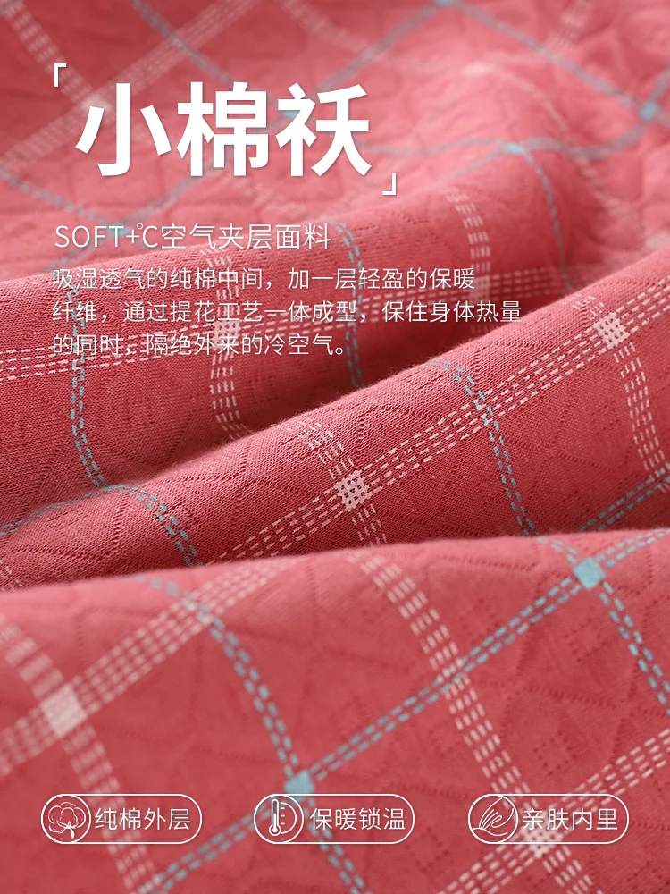 Finteng Keɺn Pajamas Women Spring and Autumn Long sleeve Thickened Interlayer Cotton Middle-Aged Mom Air Home Wear Se...