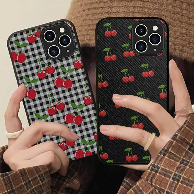

Lovely Cartoon Cherry Phone Case Hard Leather Case for iPhone 11 12 13 Mini Pro Max 8 7 Plus SE 2020 X XR XS Coque