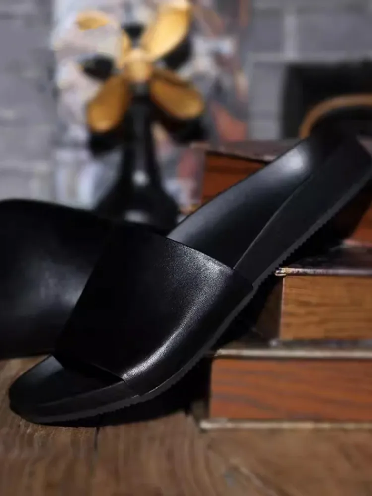 Шлепанцы мужские летние из натуральной воловьей кожи повседневные сланцы