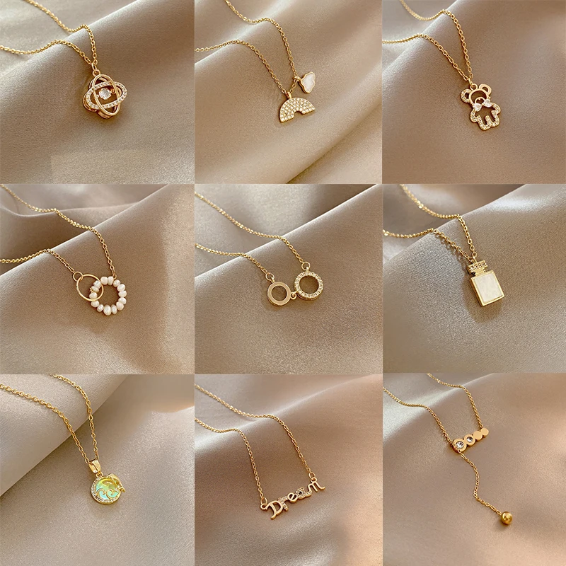 

MEYRROYU 2022 New Heart Round Moon Gold Color Stainless Steel Necklaces For Women Fashion Female Pendant Clavicle Chain Jewelry