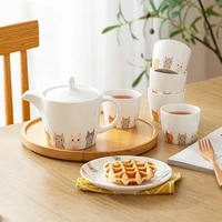 ceramic tea cup set 1 teapot 400ml 5 cups 150ml 1 tray christmas gift cartoon cat printed japan style on glazed drinkware