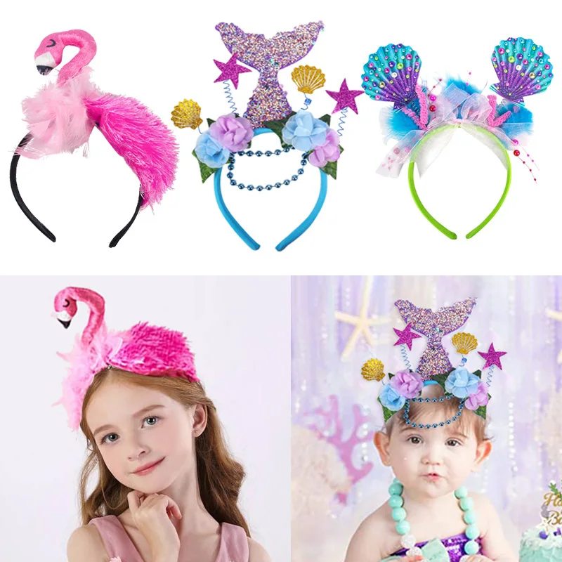 

Flamingo Crown Headband Mermaid Shell Headpiece Hair Hoop Girl 1st Birthday Party Hair Accessories Hawaiian Tropical Party Decor