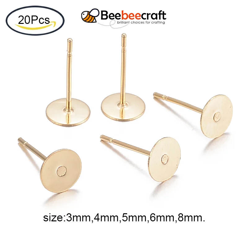 

20Pcs 304 Stainless Steel Stud Earring Findings Flat Round Golden for Fashion Jewelry Earring