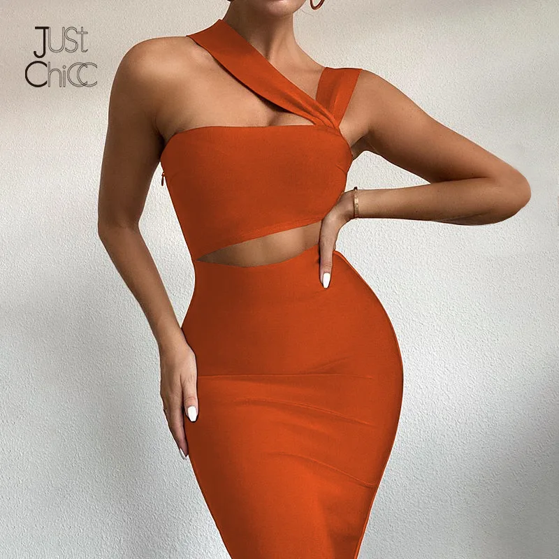 

Justchicc Hollow Out Irregular Midi Dress For Women Sleeveless High Waist Bodycon Dresses Backless Patchwork Sexy Party Vestidos