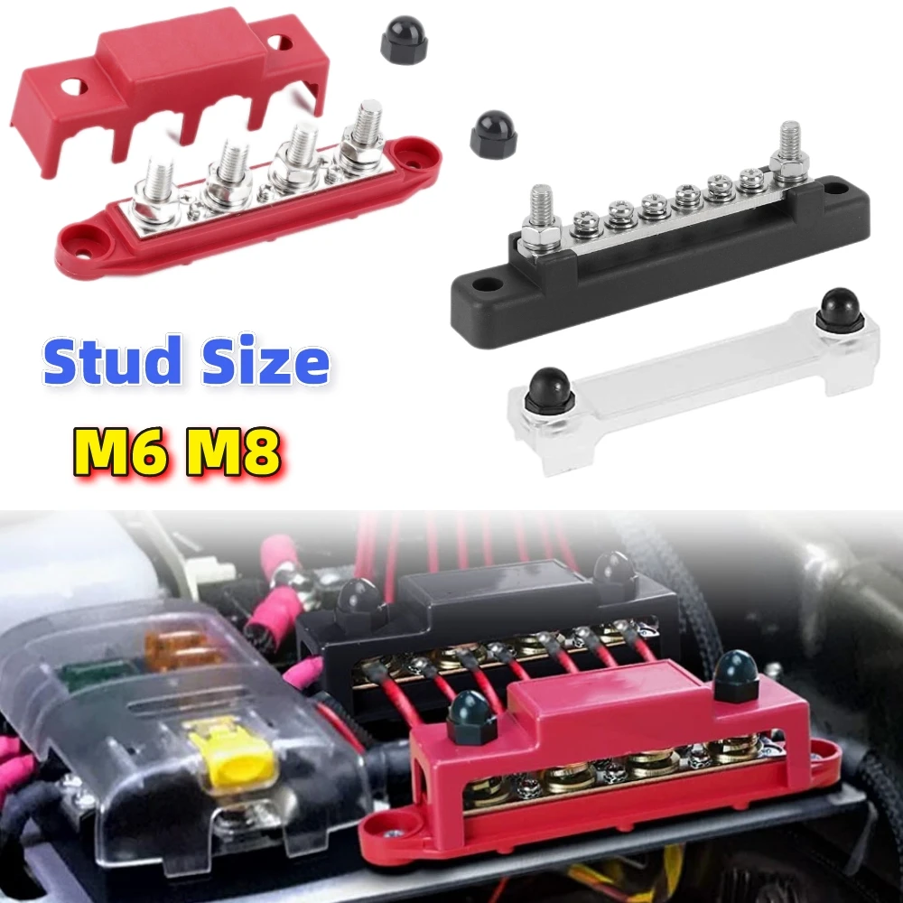 Heavy Duty 12V Power Distribution Block 250A Terminals Bus Bar M6 M8 Battery Positive Negative Busbar Stud for Camper RV Boat