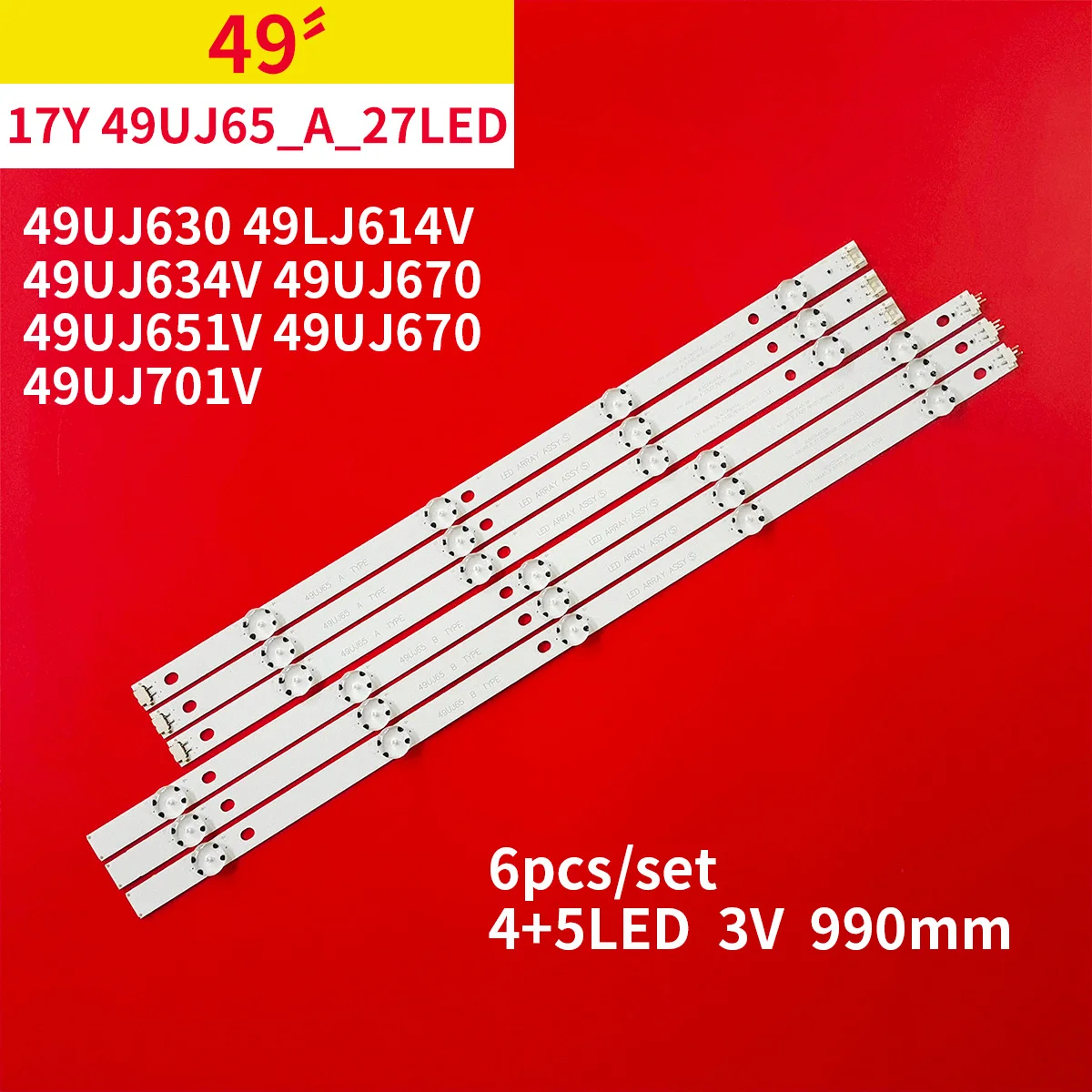 

6Pcs/1Set LED Backlight Strip 4+5 Lamps for LG 49" TV 17Y 49UJ65_A_27LED 49UJ630 49LJ614V 49UJ634V 49UJ670 49UJ651V 49UJ701V