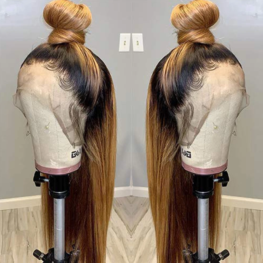 

13x4 1b/27 Deep Lace Front Human Hair Wigs For Black Women Ombre Honey Blonde Straight Lace Front Wig Brazilian Remy Pre Plucked