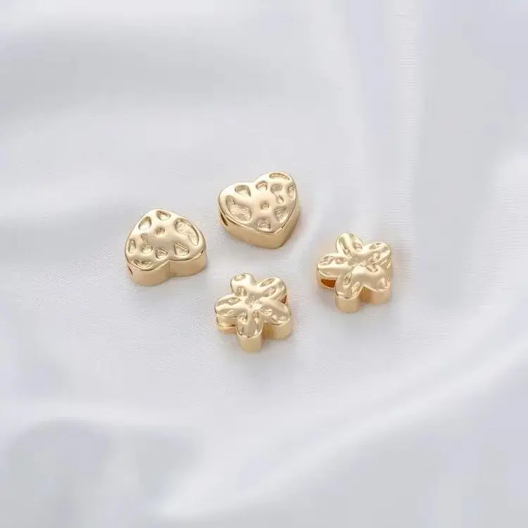 14-каратное золотое вогнутое и выпуклое сердце с цветком сливы бусина большим