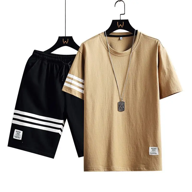 

Summer Men's New Short Sleeve Men's T-shirt Printed Men's Shorts Two-piece Casual Loose Sports Suit Men Men Clothing