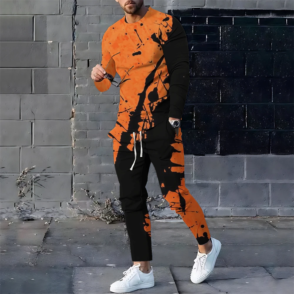 Костюм спортивный мужской из футболки и брюк с длинным рукавом