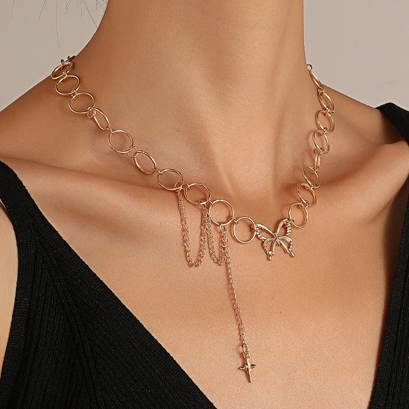

Original Butterfly Choker Chain Women Fashion Jewelry Individual Wide Necklace Trendy Bold Metal Link Chain Accessories Gifts