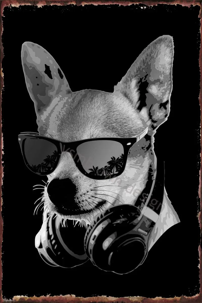 

Жестяной знак Dj чихуахуа, жестяные пластины, декор для стен, декор для комнаты, Ретро винтажный металлический знак для художественного офор...