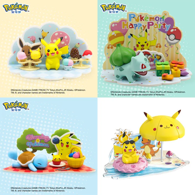 

Genuine Pokemon Action Figure Pikachu Charmander Eevee Scene Theme Ornaments TAKARA TOMY DIY Children Toys Decorations Gifts