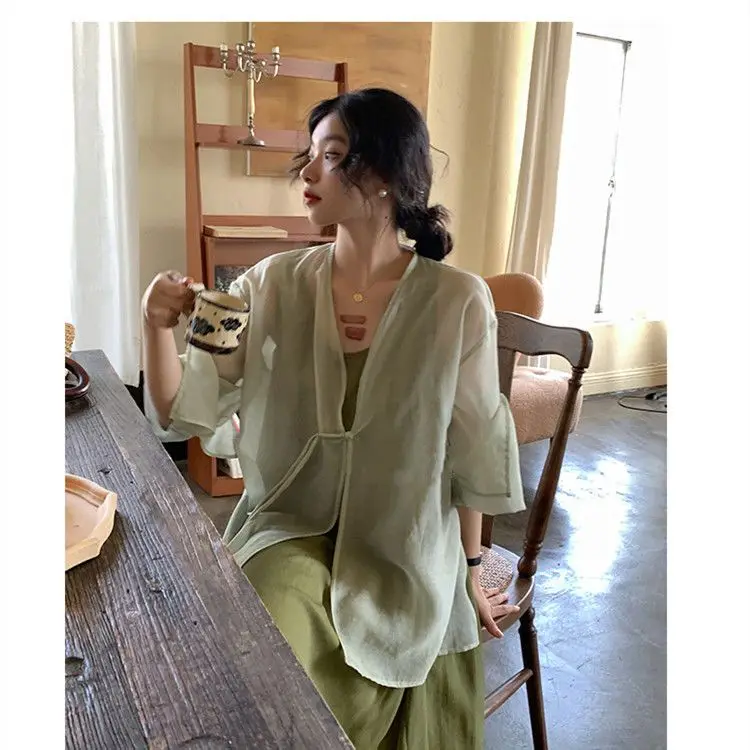 

2023 chinese summer new oriental style sunscreen clothing sunscreen coat casual daily hanfu blouse improved tangsuits blouse