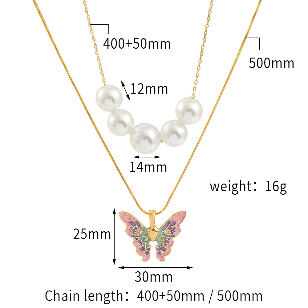 Disney Barbie Fairytopia Mermaidia Enamel Butterfly Pendant Necklace For Women Thai Pop Imitation Pearl Multilayer Jewelry images - 6