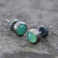 charm small round green stone earrings for women girl boho tibetan silver stud earrings dainty earring jewelry