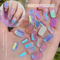 50pcs aurora ice shape block nail rhinestones charms colorful flatback resin thick ice cube nail diy jewelry manicure supplies