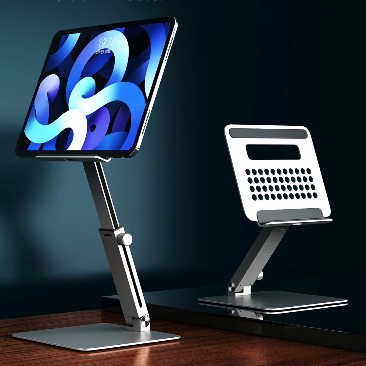 

Tablet Stand For iPad 12.9 inch Samsung Xiaomi Huawei Tablet Metal Stand Aluminum Fold Adjustable Desk Height Telescopic Support