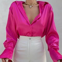 spring summer womens long sleeve satin shirt button shirt solid color fashion designer slim fit free shipping wholesale new za