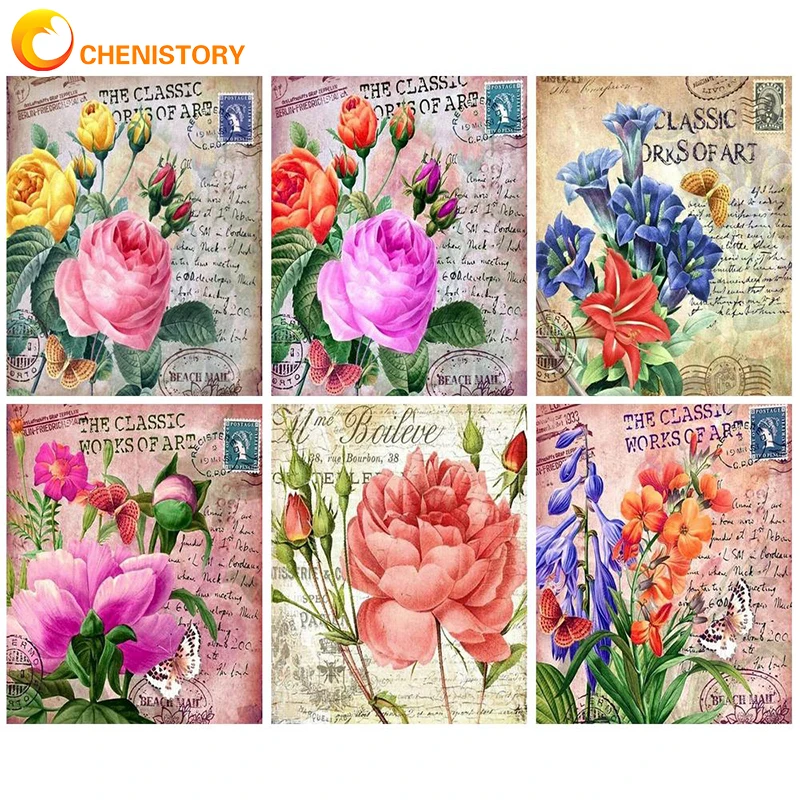 

CHENISTORY Painting By Numbers Flower DIY Kits On Canvas With Frame Paint For Adult Oil Picture Drawing Coloring By Number Gift
