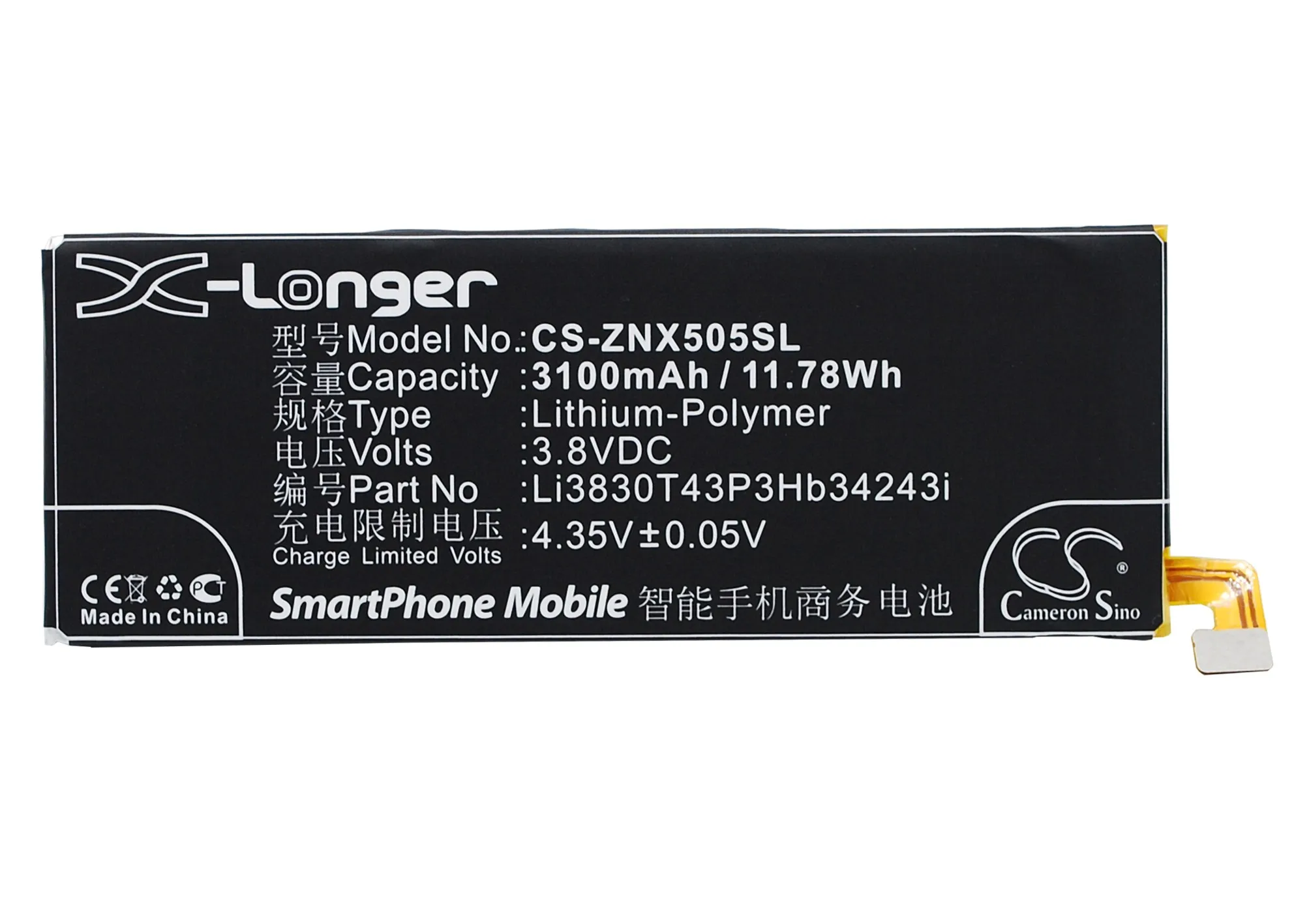 

Cameron Sino 3100mAh Battery Li3803T43P3hB34243, Li3830T43P3hB34243i for ZTE