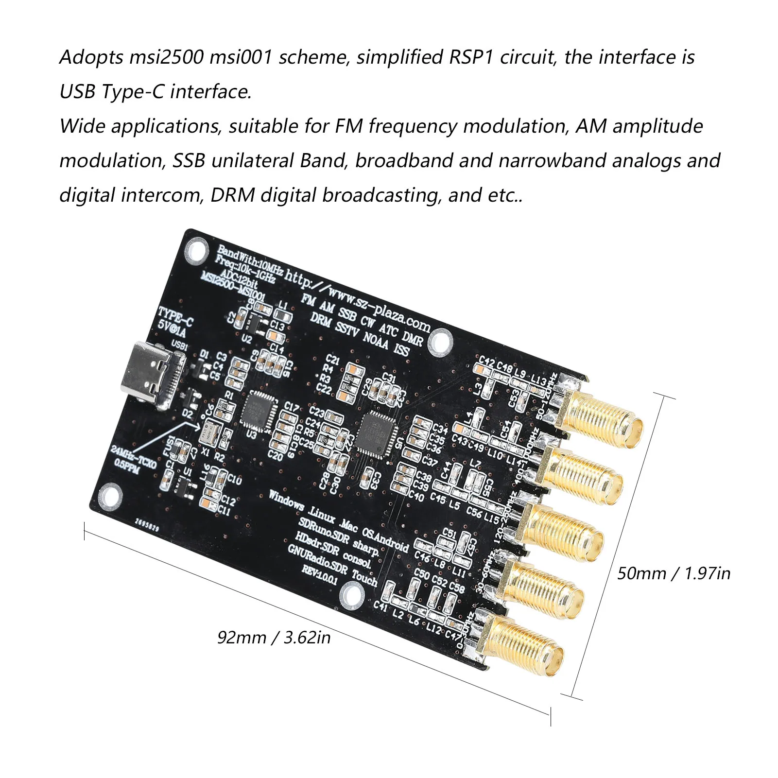 RSP1 Msi2500 Msi001 упрощенный SDR ресивер 10 кгц-1 ГГц Любительский радиоприемник цепь