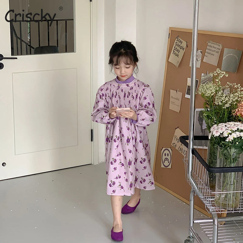 

Осень 2022, платье для маленьких девочек Criscky, японская и корейская детская одежда с цветами, Детские повседневные платья принцессы в стиле ре...