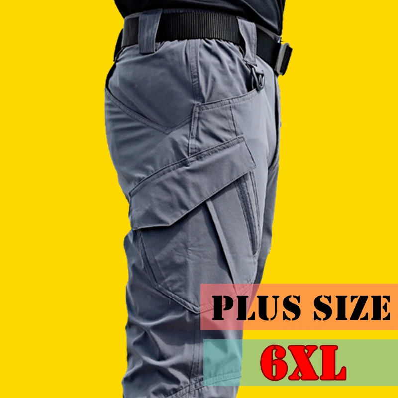 

6XL New Mens Tactical Pants Multiple Pocket Elasticity Military Urban Commuter Tacitcal Trousers Men Slim Fat Cargo Pant