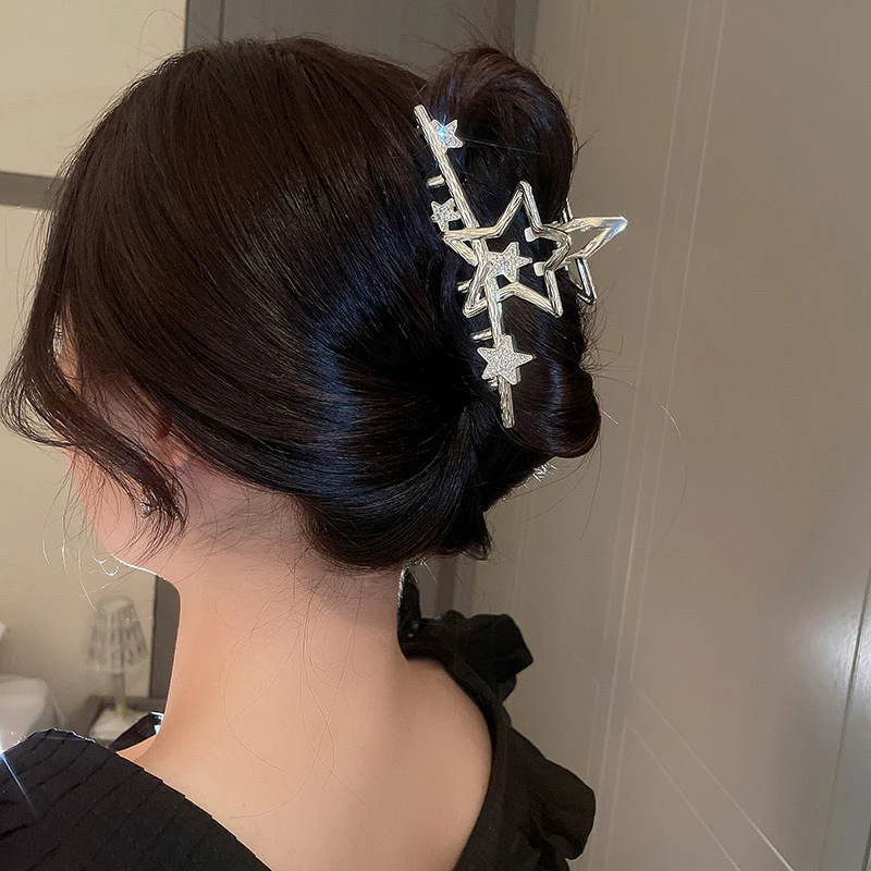 

Trendy Rhinestone Star Claw Clamp Silver Color Shiny Crystal Claw Clip For Women Headwear Jewellery