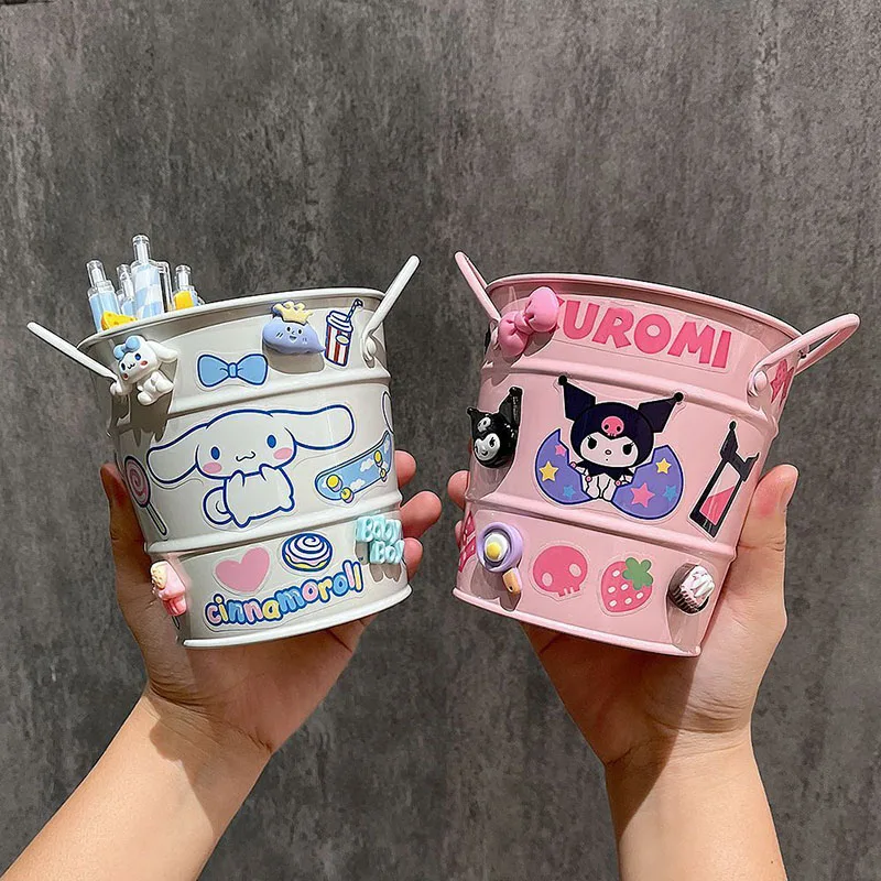 

Kawaii Sanrios Creative Pen Holder Kuromi Cinnamoroll Kt Cat Cartoon Large Capacity Desktop Makeup Brush Storage Bucket Shelf