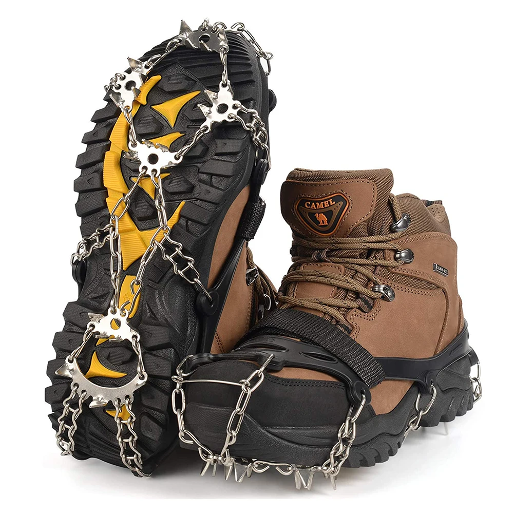 

Альпинистские скобы с 23 зубцами, обувь для снега со льдом, сцепляющие скобы, Нескользящие ручки из нержавеющей стали, аксессуары для прогуло...