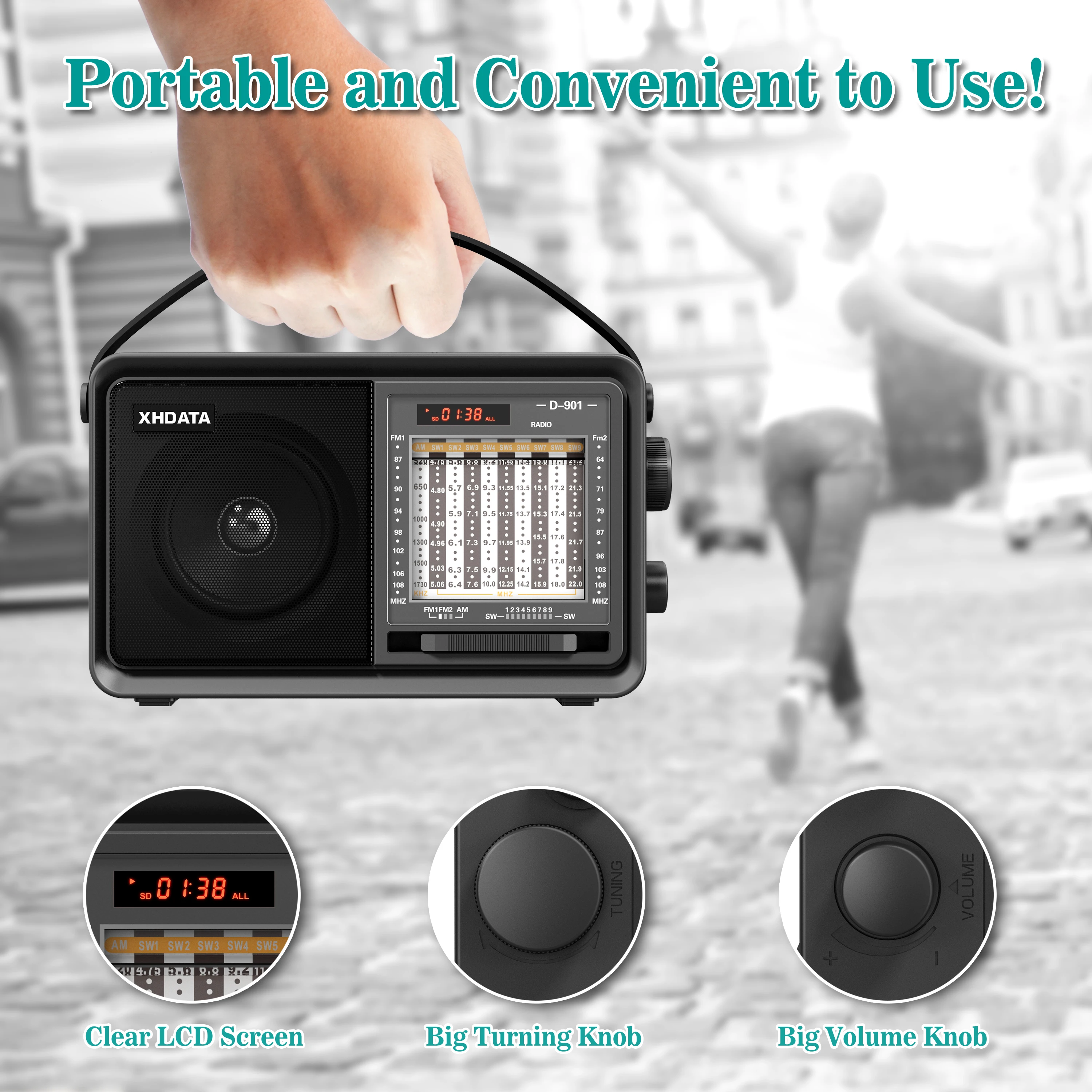 Портативный радиоприемник XHDATA D-901 AM FM-радио DSP компактный SW MP3-плеер